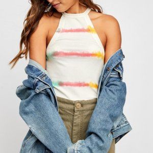 Free People Easy Breezy Ribbed Tie Dye Halter Tank Top // Striped/